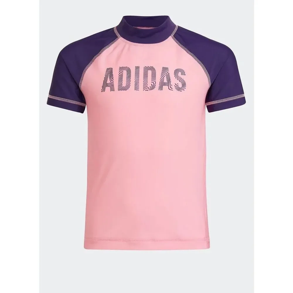 NWT Youth Girls Adidas Kids Swim Beach Sun Rash guard Swimming Top - Sz 2XS